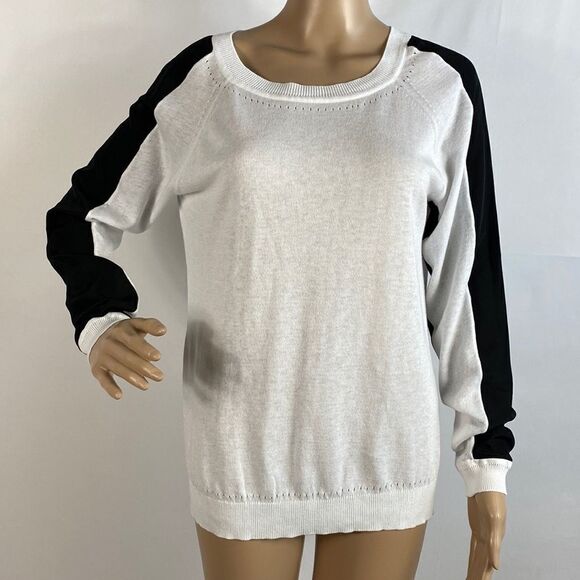 Mixed media black & white long sleeve blouse size M - Picture 1 of 6